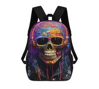 sinyumoney Colorful Skull Headphones Artwork Children's Backpacks School Backpack 3D Printed for Kids Travel Rucksacks Book Bags Kids 17inch School Bag