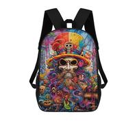 sinyumoney Colorful Skull Pirate Artwork Backpacks, Kids Backpack Student School Bag 3D Printed Travel Backpacks Fashion Accessory Backpack Children Waterproof School Bags 17inch