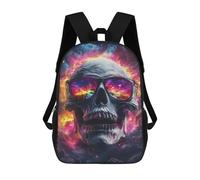 sinyumoney Colorful Skull Sunglasses Artwork Backpack School Bag Large School Backpack for Boys - Perfect for Travel, Work And Daily Use 17inch