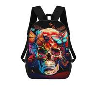 sinyumoney Colorful Skull with Flowers And Butterflies -1 Backpack for School 3D Printed Boys Girls School BagChildren Bookbag Travel Rucksack 17inch