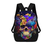 sinyumoney Colorful Skull with Flowers And Butterflies Backpack Cartoon Plush Bag, 3D Backpack for Kids School Bag Birthday Gift Idea for Boys And Girls 17inch
