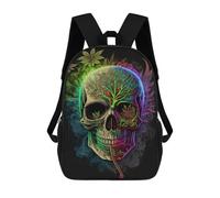 sinyumoney Colorful Skull with Nature Elements 3D Printed Children's School Backpack for Kids High Capacity Travel Rucksacks Book Bags Kids School Bag Back Pack 17inch