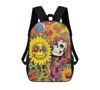 sinyumoney Colorful Skulls And Sunflowers Backpack School Backpack Kids School Bag Large Capacity Kids Backpack for School Rucksack 3D Book Bag Gifts for Kids 17inch