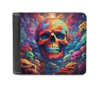 sinyumoney Colorful Skulls Artistic Fusion 3D Print PU Leather Wallet Card Slots Coin RFID Blocking Leather Wallet Craftsmanship Gifts 11.7cm*9.5cm