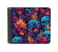 sinyumoney Colorful Skulls with Flames 3D Print Wallet Credit Cards Coins RFID Blocking Stylish Banknote Compartments Purse Everyday Use 11.7cm*9.5cm