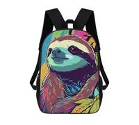 sinyumoney Colorful Sloth Portrait-3 School Bag Backpack Teen Schoolbag 3D Printing Adjustable Schoolbag Fashion Pocket Bag for Kids Boys Girls Students And Teenagers Fans 17inch
