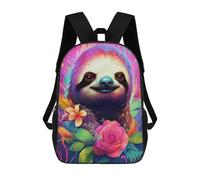 sinyumoney Colorful Sloth with Flowers 3D Printed Children's School Backpack for Kids Travel Rucksacks Book Bags Kids School Bag 17inch
