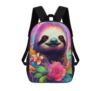 sinyumoney Colorful Sloth with Flowers Backpack Cartoon Plush Bag, 3D Backpack for Kids School Bag Birthday Gift Idea for Boys And Girls 17inch