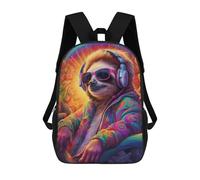 sinyumoney Colorful Sloth with Headphones Fashion Student School Backpack Suitable for Boys Girls Kids Casual Outdoor Travel Essential Daypack 17inch