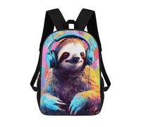 sinyumoney Colorful Sloth with Headphones School Backpack Rucksack Casual Daypacks School Work Travel Bag for Campus Outdoor Travel Sports 17inch
