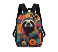 sinyumoney Colorful Sloth with Vinyl Records Happy Sloth Vibes School Bag 3D Printed 17inch Backpacks Fashion Kids School Backpack Rucksacks for Boys Elementary And Middle School Students