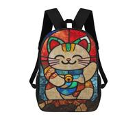 sinyumoney Colorful Stained Glass Cat Art School Backpack High Secondary School Bags Casual Backpack for Girl, Teen Girls 17inch