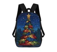 sinyumoney Colorful Stained Glass Christmas Tree Backpack for School 3D Printed Boys Girls School BagChildren Bookbag Travel Rucksack 17inch