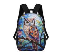 sinyumoney Colorful Stained Glass Owl Artwork Backpack School Bag Water Resistant School Bag Business Backpack for Boys/Girls/Teenagers 17inch