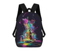 sinyumoney Colorful Statue of Liberty Art Print Rucksacks 3D Printed Children 17inch Backpacks Fashion Casual Daypack Travel Bags Outdoor Casual Daypack for Boy And Girl