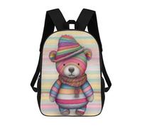 sinyumoney Colorful Striped Teddy Bear 3D Printed Children's School Backpack for Kids Travel Rucksacks Book Bags Kids School Bag 17inch