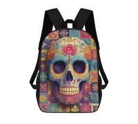 sinyumoney Colorful Sugar Skull Art Print-5 Children's Backpacks School Backpack 3D Printed for Kids Travel Rucksacks Book Bags Kids 17inch School Bag