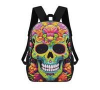 sinyumoney Colorful Sugar Skull Artwork-2 3D Printed 17inch Kids School Bag Rucksacks Children's School Fashion Casual Back Pack High Capacity Travel Book Bags