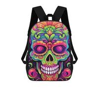 sinyumoney Colorful Sugar Skull Artwork Rucksack School Secondary High School College Backpack Travel for Campus Outdoor Travel Sports 17inch