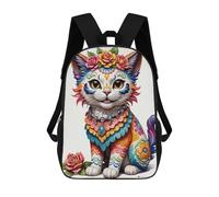 sinyumoney Colorful Sugar Skull Cat Art 3D Printed 17 Inch School Backpack Children's Backpacks 3D Printed Cool Knapsack for Boys Elementary And Middle