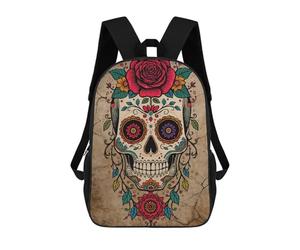 sinyumoney Colorful Sugar Skull with Floral Accents Backpack School Rucksack Casual Daypacks School Work Travel Bag for Men/Women 17inch