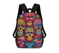 sinyumoney Colorful Sugar Skulls Artwork School Bags Rucksack Casual Daypacks School Work Travel Bag for Men, Women & Teenage Boys 17inch