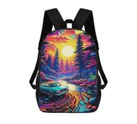 sinyumoney Colorful Sunset Forest Drive 17inch School Bag 3D Printed Children's School Backpack Casual Fashion Travel Backpacks for Kids School Students