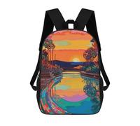sinyumoney Colorful Sunset Pool Reflections Kids School Backpack 3D Printed Fashion School Bag Casual School Bag for Boys Elementary And Middle School Students 17inch