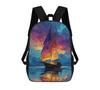 sinyumoney Colorful Sunset Sailboat Painting Backpack School Backpack Kids School Bag Large Capacity Kids Backpack for School Rucksack 3D Book Bag Gifts for Kids 17inch