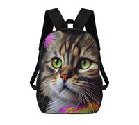 sinyumoney Colorful Tabby Cat Portrait 3D Printed School Bag Children's School Backpack Schoolbags Travel Backpacks Casual Fashion Bag for Kids School Students 17inch
