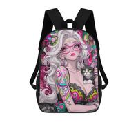 sinyumoney Colorful Tattooed Woman with Cat School Backpack Water Resistant Travel Backpack Computer Bag for Men, Women & Teenage Boys 17inch