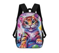 sinyumoney Colorful Tiger Cub Party Backpack School Bag Large School Backpack for Boys for Camping Outdoor Adventures And Daily Travel 17inch