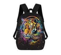 sinyumoney Colorful Tiger DJ Headphones Art School Backpack High Secondary School Bags Casual Backpack for Girl, Teen Girls 17inch