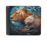sinyumoney Colorful Tiger Duo in Motion 3D Print Clutch Purse Slots ID Window RFID Blocking Banknote Compartments Slim Elegant Leather Wallet 11.7cm*9.5cm