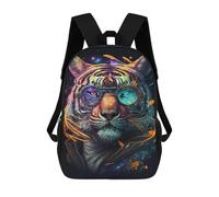 sinyumoney Colorful Tiger Glasses Art Print 17 Inch Kids Backpack Fashion Fun Backpack Book Bag for Boys And Teenager 3D Printed for Boys