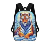 sinyumoney Colorful Tiger in Winter Landscape School Backpack Rucksack Casual Daypacks School Work Travel Bag for Camping Outdoor Adventures And Daily Travel 17inch