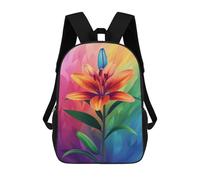 sinyumoney Colorful Tiger Lily Art Print-2 Backpacks Kids 17inch School Backpack School Bag 3D Printed School Bag for Boys Elementary And Middle School Students