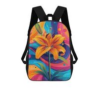 sinyumoney Colorful Tiger Lily Art Print 3D Printed School Bag Children's School Backpack Schoolbags Travel Backpacks Casual Fashion Bag for Kids School Students 17inch