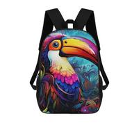 sinyumoney Colorful Toucan Illustration-1 3D Printed Children's School Backpack for Kids Travel Rucksacks Book Bags Kids School Bag 17inch