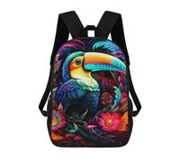 sinyumoney Colorful Toucan with Flowers Kids Backpacks Children Bag,Anime Bag,Large Capacity Kids Backpack, 3D Printed Children's,Student Schoolbag,Kids Boys Girls School Bag 17inch