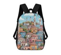 sinyumoney Colorful Town with Minarets Backpack School Bag Water Resistant Computer Rucksack for Teenage Girls Boys Women Men 17inch