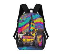 sinyumoney Colorful Townscape with Church Backpack School Backpack Kids School Bag Large Capacity Kids Backpack for School Rucksack 3D Book Bag Gifts for Kids 17inch