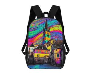 sinyumoney Colorful Townscape with Church School Backpack Work Business College School for Campus Outdoor Travel Sports 17inch