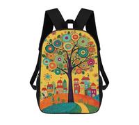 sinyumoney Colorful Tree Village Painting School Bag 3D Printed Children's School Backpack Casual Fashion Travel Backpacks for Kids School Students 17inch
