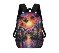 sinyumoney Colorful Tropical Sunset Scene School Backpack Secondary Causal Travel High School Bags for Camping Outdoor Adventures And Daily Travel 17inch