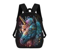 sinyumoney Colorful Unicorn Glasses Art Print School Backpack Secondary Causal Travel High School Bags for Camping Outdoor Adventures And Daily Travel 17inch