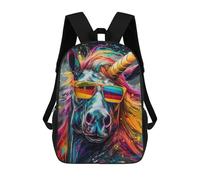 sinyumoney Colorful Unicorn Sunglasses Art Backpack Kids School Bag Boys Cartoon 3D Print Students Schoolbag Laptop Daypack for Boys Girls 17inch