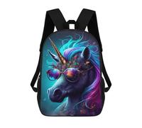 sinyumoney Colorful Unicorn Sunglasses Art Print Backpacks, Kids Backpack Student School Bag 3D Printed Travel Backpacks Fashion Accessory Backpack Children Waterproof School Bags 17inch