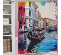 sinyumoney Colorful Venice Canals Gondola Ride Bath Shower Curtains Mildew Washable Waterproof Cloth Fabric Decor Bath Curtains for Travel Trailer 69.69x70.87Inch（177x180cm）