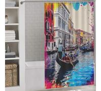 sinyumoney Colorful Venice Canals Gondola Ride Shower Curtains Mould Proof 100% Polyester Fabric Washable Bathroom Decor Curtains for Shower Bath Curtain Wet Room 53.54x70.87Inch（136x180cm）